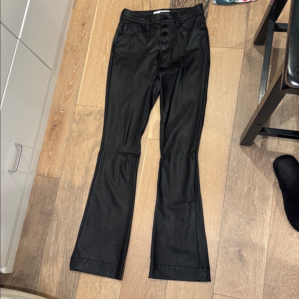 KanCan Pleather Black Flared Button-Up Trousers